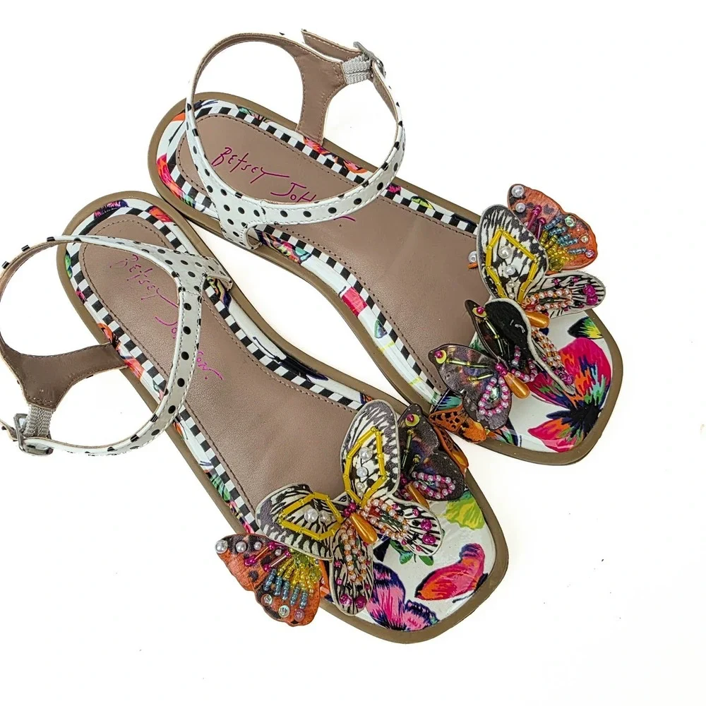Betsey Johnson Dacie Butterfly Sandals Girls 4 Fairycore Boho Beaded Whimsical